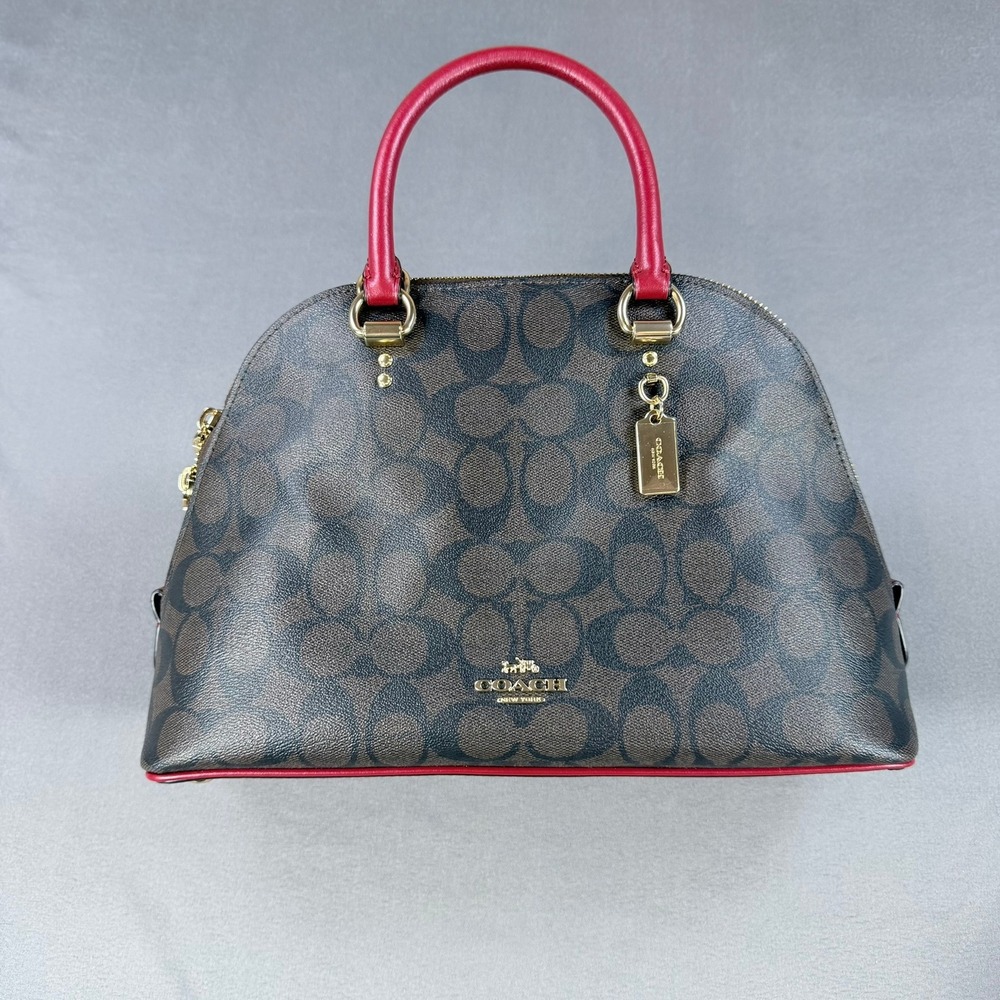 Coach Sierra Satchel Signature Coated Canvas Brown Red 13x9.5 Gold Hardware 2558 - Picture 14 of 16